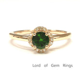Round Green Tsavorite(Garnet) Floral Diamond Halo Ring - Lord of Gem Rings