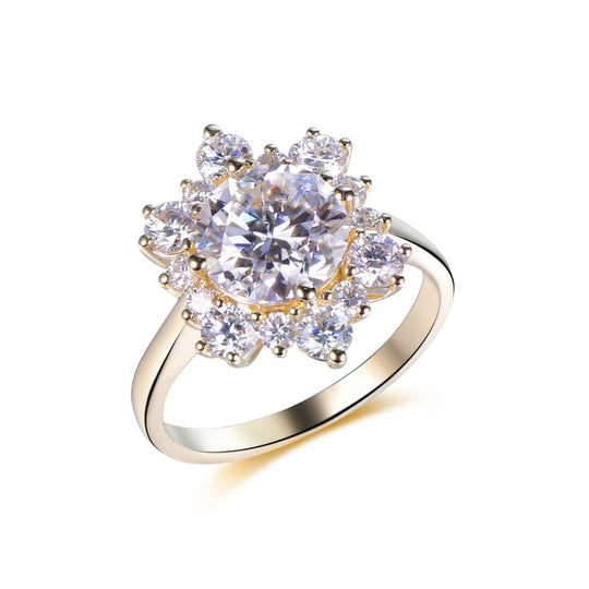 Round Lab Diamond Engagement Floral Ring 14K Gold