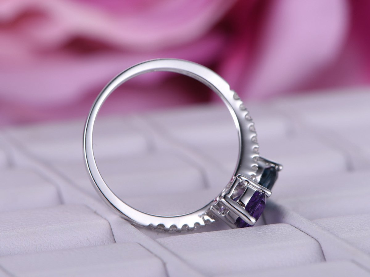 Round London Blue Topaz and Amethyst Bypass Ring with Diamond Accents - Lord of Gem Rings