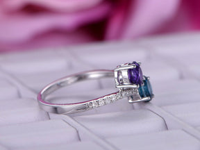 Round London Blue Topaz and Amethyst Bypass Ring with Diamond Accents - Lord of Gem Rings