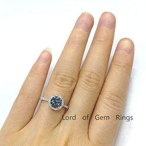 Round London Blue Topaz Diamond Halo Engagement Ring - Lord of Gem Rings