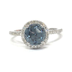 Round London Blue Topaz Diamond Halo Engagement Ring - Lord of Gem Rings