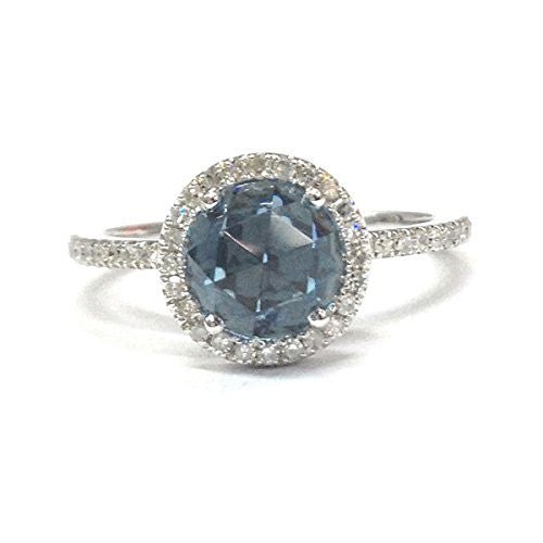 Round London Blue Topaz Diamond Halo Engagement Ring - Lord of Gem Rings