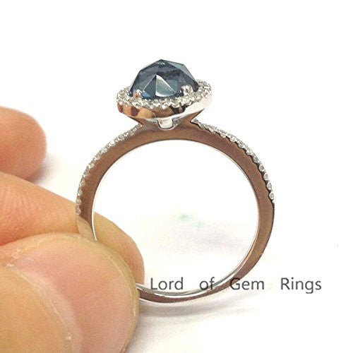 Round London Blue Topaz Diamond Halo Engagement Ring - Lord of Gem Rings