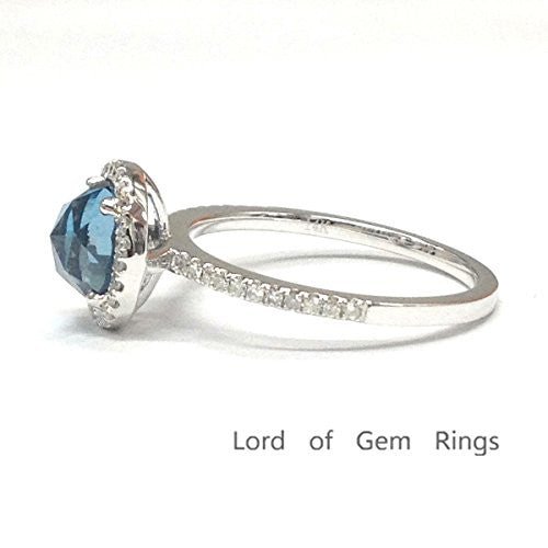 Round London Blue Topaz Diamond Halo Engagement Ring - Lord of Gem Rings