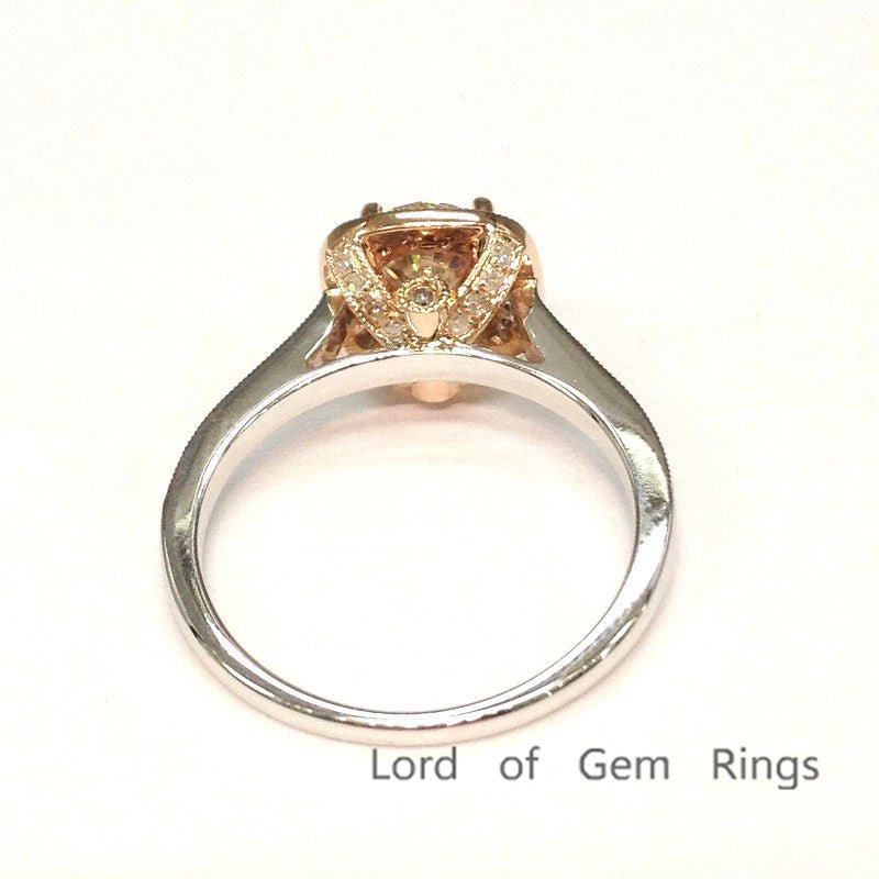 Round Moissanite cathedral Ring Diamond Halo in 14K Two Tone Gold - Lord of Gem Rings