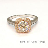 Round Moissanite cathedral Ring Diamond Halo in 14K Two Tone Gold - Lord of Gem Rings