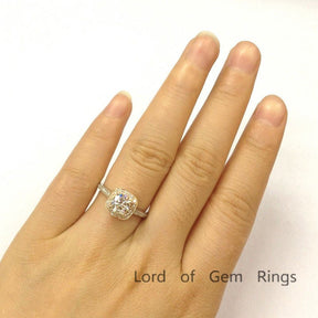 Round Moissanite cathedral Ring Diamond Halo in 14K Two Tone Gold - Lord of Gem Rings