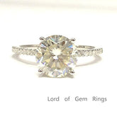 Round Moissanite Diamond Engagement Ring Hidden Halo - Lord of Gem Rings