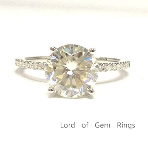 Round Moissanite Diamond Engagement Ring Hidden Halo - Lord of Gem Rings