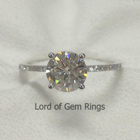 Round Moissanite Diamond Engagement Ring Hidden Halo - Lord of Gem Rings