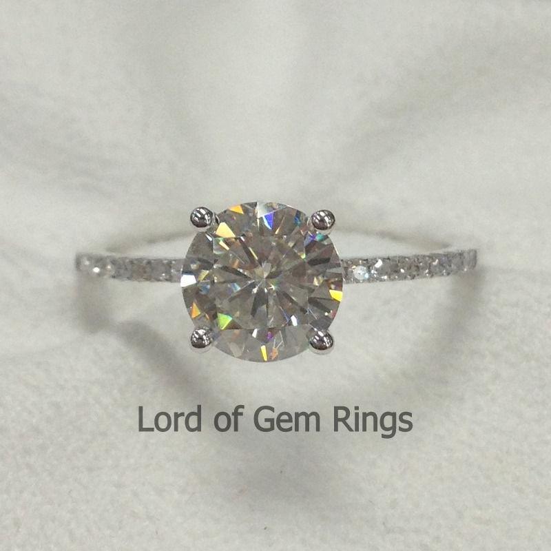 Round Moissanite Diamond Engagement Ring Hidden Halo - Lord of Gem Rings
