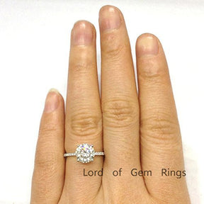 Round Moissanite Diamond Engagement Ring Hidden Halo - Lord of Gem Rings