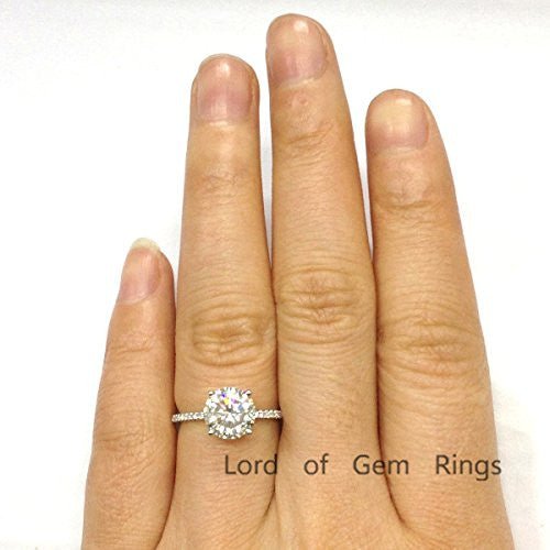 Round Moissanite Diamond Engagement Ring Hidden Halo - Lord of Gem Rings