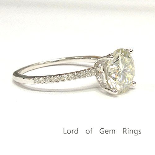Round Moissanite Diamond Engagement Ring Hidden Halo - Lord of Gem Rings