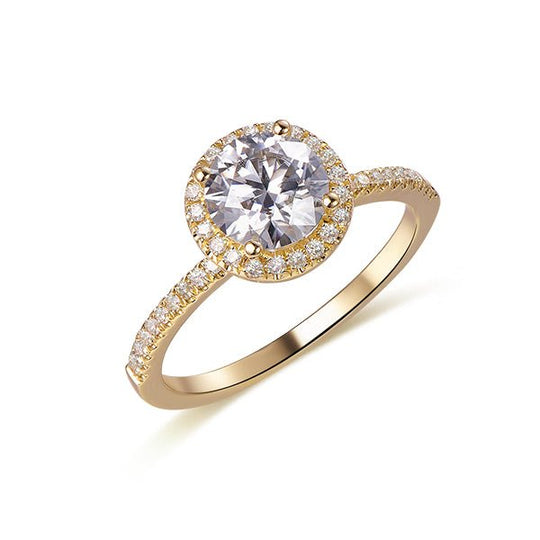 Round Moissanite Diamond Halo Engagement Ring