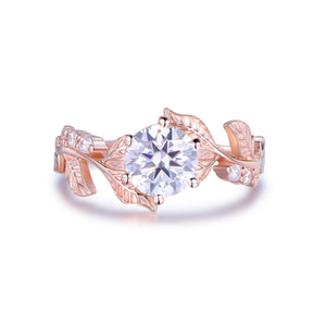 Round Moissanite Engagement Leaf Ring 14K Gold - Lord of Gem Rings