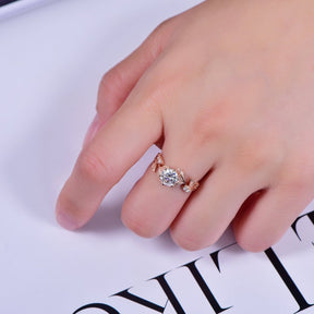 Round Moissanite Engagement Leaf Ring 14K Gold - Lord of Gem Rings