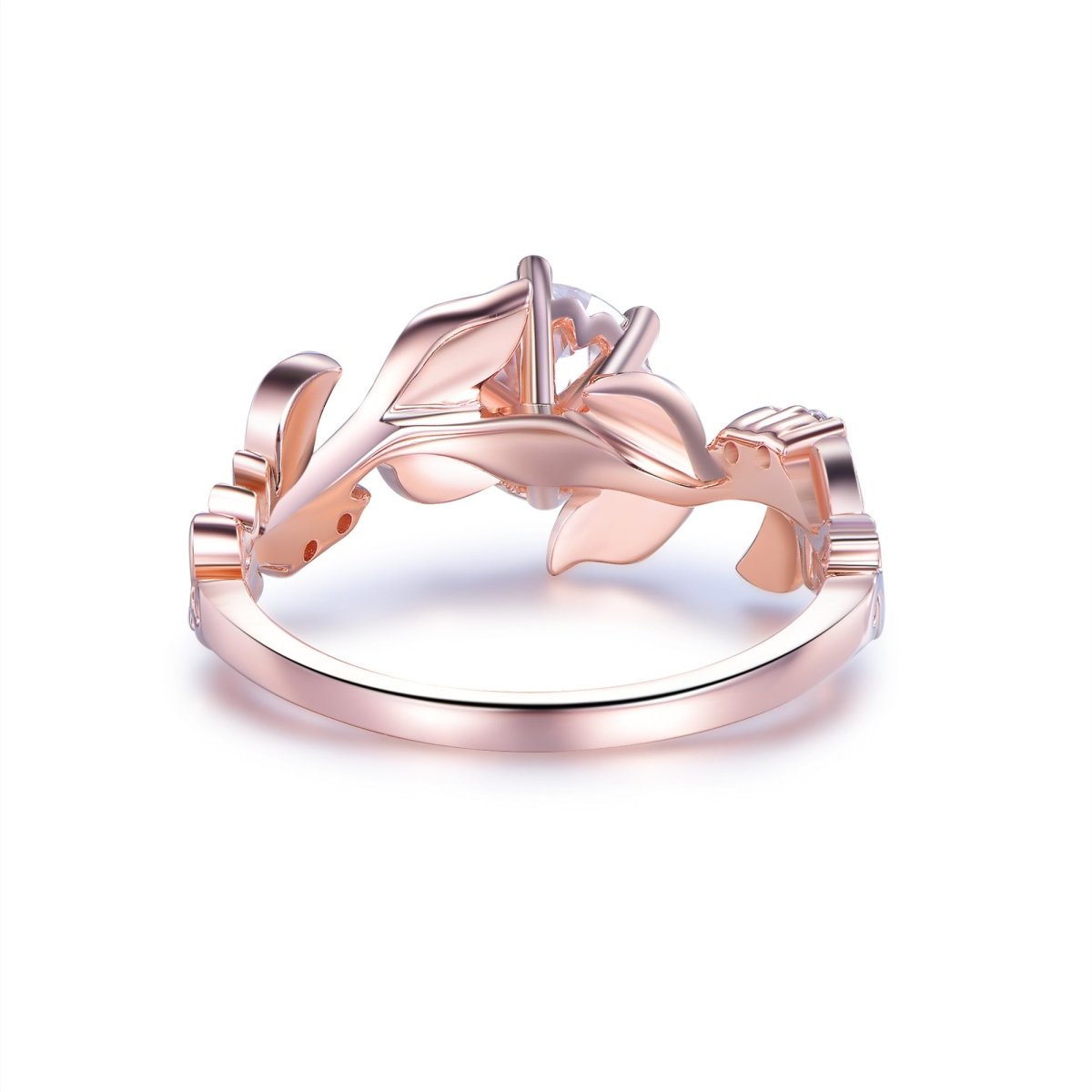 Round Moissanite Engagement Leaf Ring 14K Gold - Lord of Gem Rings