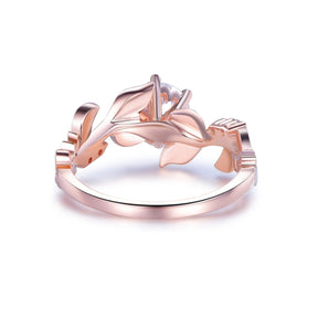 Round Moissanite Engagement Leaf Ring 14K Gold - Lord of Gem Rings