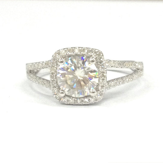 Round Moissanite Engagement Ring Diamond Cushion Halo