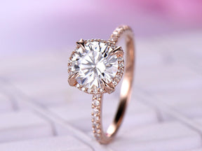 Round Moissanite Engagement Ring Diamond Halo in 18K Gold - Lord of Gem Rings