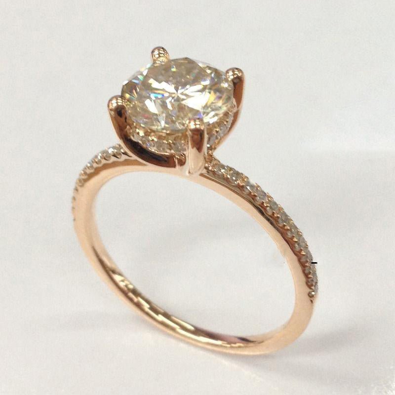 Round Moissanite Engagement Ring Diamond Hidden Halo - Lord of Gem Rings