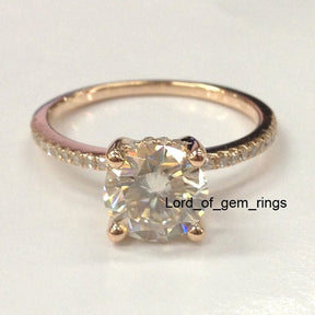 Round Moissanite Engagement Ring Diamond Hidden Halo - Lord of Gem Rings