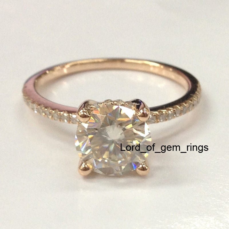 Round Moissanite Engagement Ring Diamond Hidden Halo - Lord of Gem Rings
