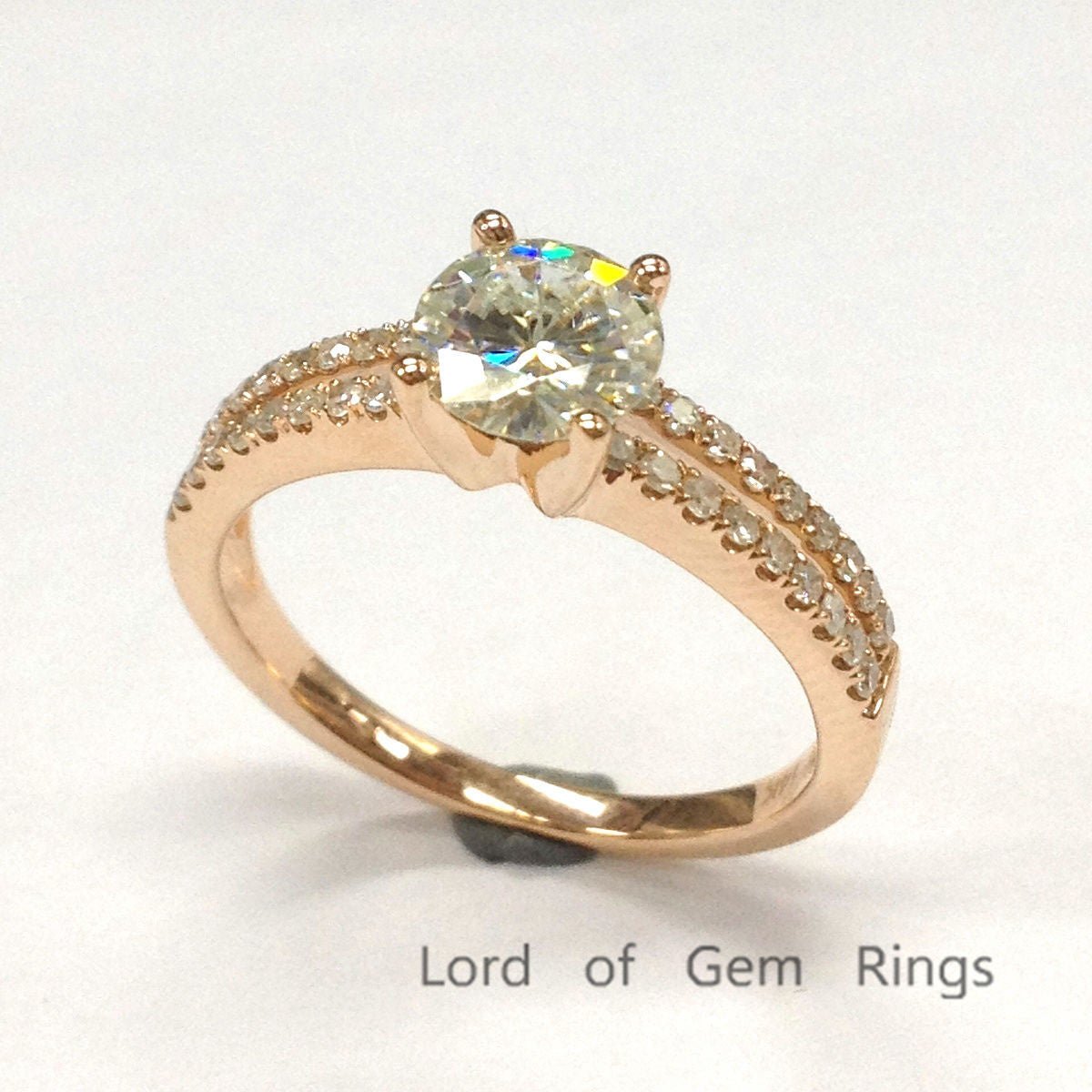 Round Moissanite Engagement Ring Diamond Split Shank - Lord of Gem Rings