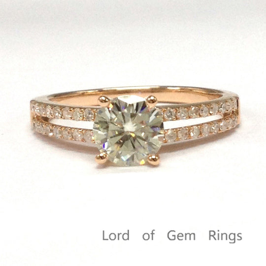 Round Moissanite Engagement Ring Diamond Split Shank