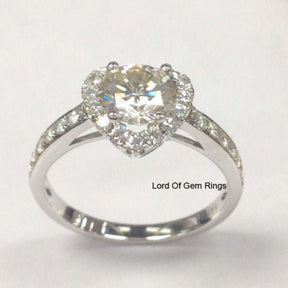 Round Moissanite Engagement Ring Heart Shaped Diamond Halo - Lord of Gem Rings