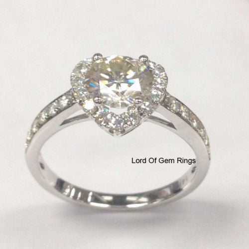 Round Moissanite Engagement Ring Heart Shaped Diamond Halo - Lord of Gem Rings