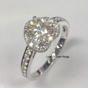 Round Moissanite Engagement Ring Heart Shaped Diamond Halo - Lord of Gem Rings