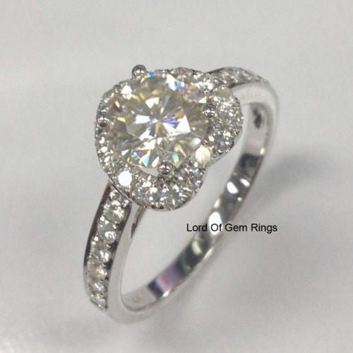 Round Moissanite Engagement Ring Heart Shaped Diamond Halo - Lord of Gem Rings
