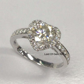 Round Moissanite Engagement Ring Heart Shaped Diamond Halo - Lord of Gem Rings
