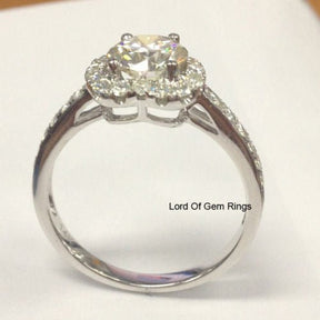 Round Moissanite Engagement Ring Heart Shaped Diamond Halo - Lord of Gem Rings
