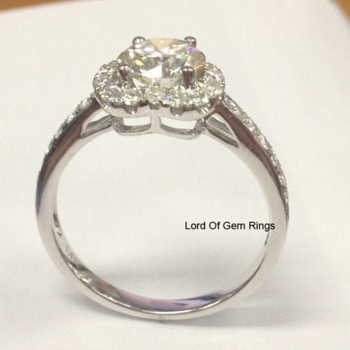 Round Moissanite Engagement Ring Heart Shaped Diamond Halo - Lord of Gem Rings