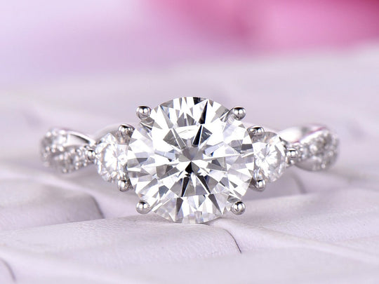 Round Moissanite Engagement Ring Infinite Love Diamond Band