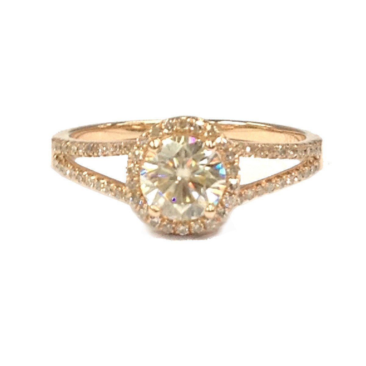 Round Moissanite Ring Diamond Halo Split Shank - Lord of Gem Rings