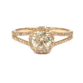 Round Moissanite Ring Diamond Halo Split Shank - Lord of Gem Rings