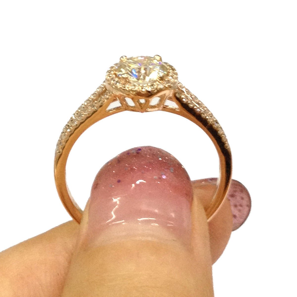 Round Moissanite Ring Diamond Halo Split Shank - Lord of Gem Rings