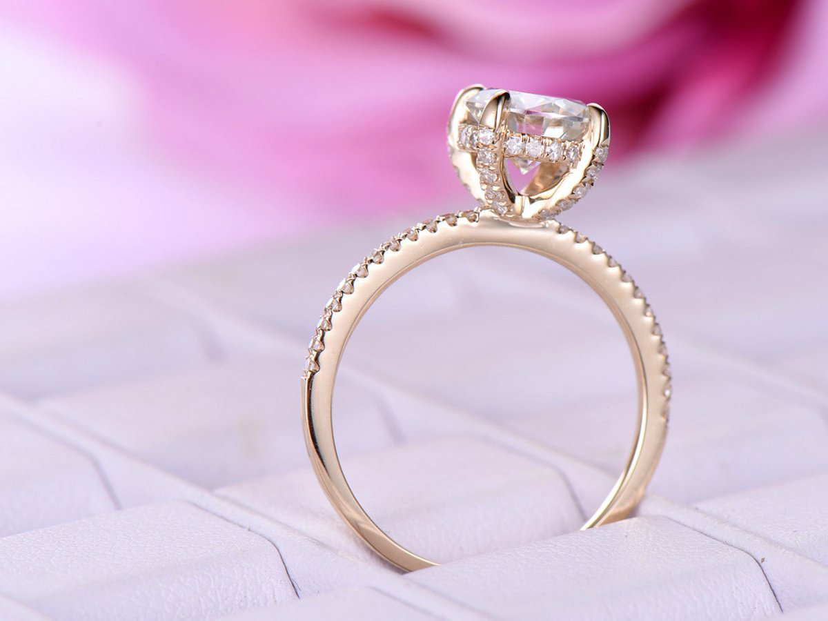 Round Moissanite Ring Diamond Hidden Halo Engagement Ring - Lord of Gem Rings
