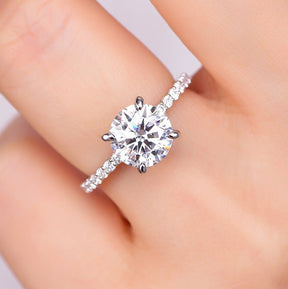 Round Moissanite Ring Diamond Hidden Halo Engagement Ring - Lord of Gem Rings