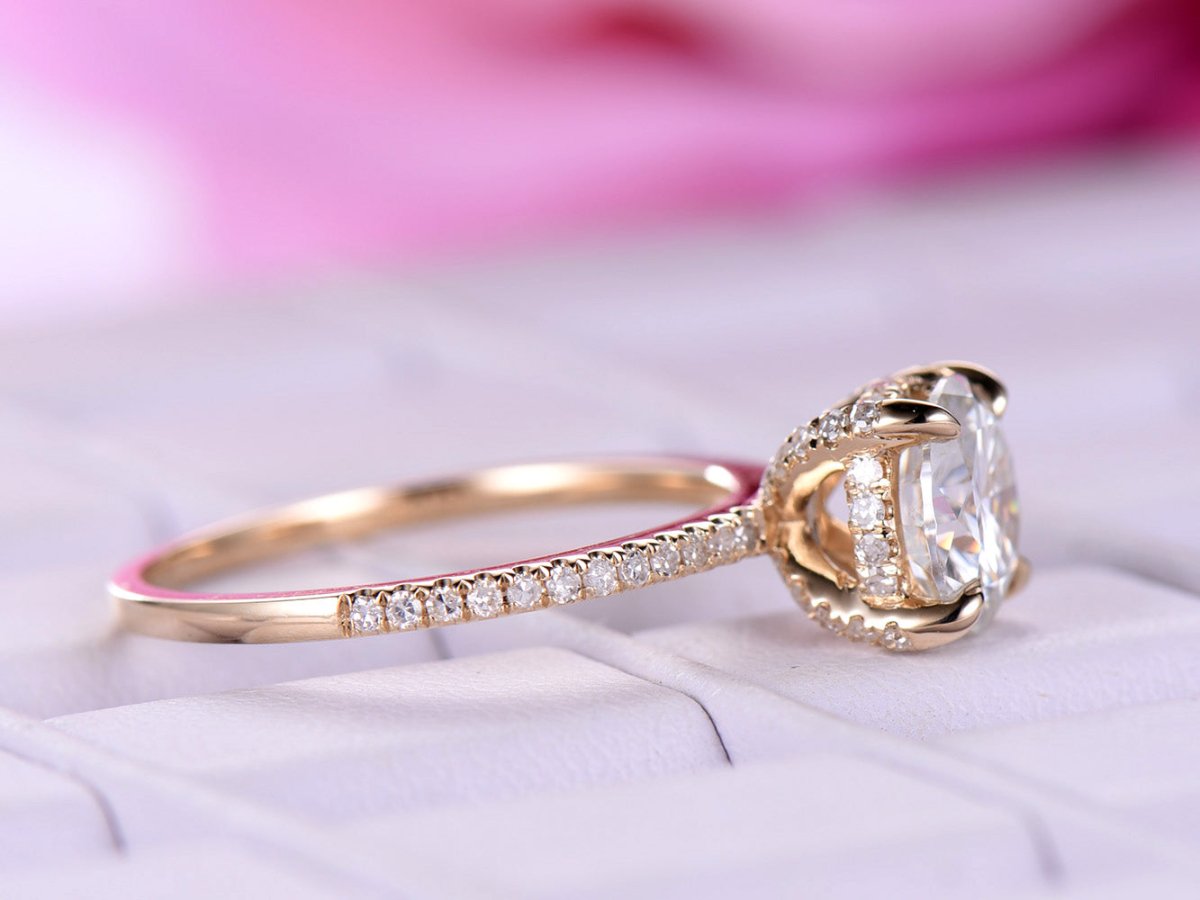 Round Moissanite Ring Diamond Hidden Halo Engagement Ring - Lord of Gem Rings
