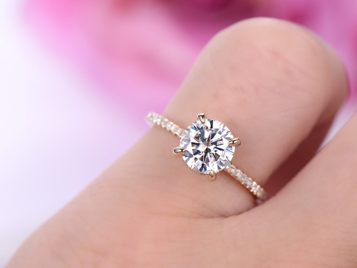 Round Moissanite Ring Diamond Hidden Halo Engagement Ring - Lord of Gem Rings