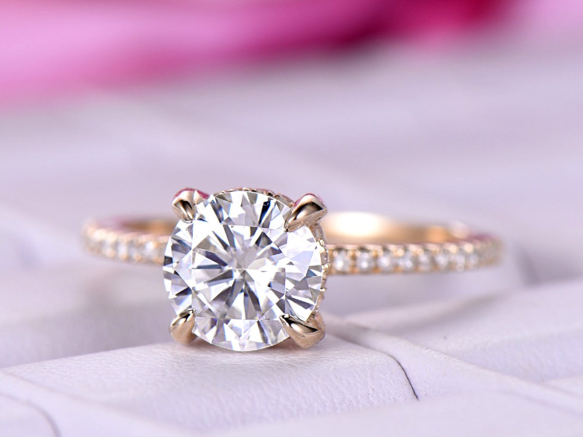 Round Moissanite Ring Diamond Hidden Halo Engagement Ring - Lord of Gem Rings