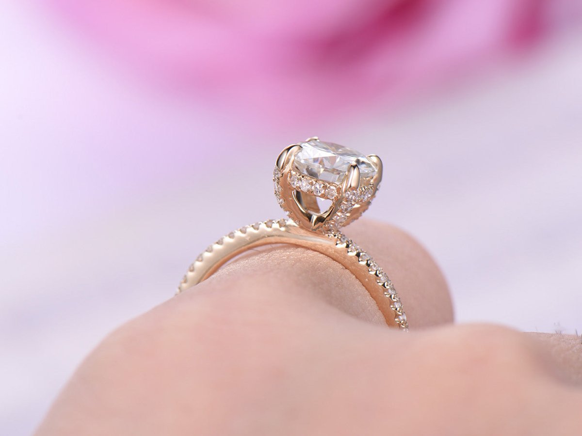 Round Moissanite Ring Diamond Hidden Halo Engagement Ring - Lord of Gem Rings