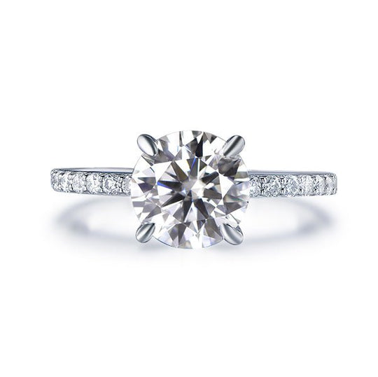 Round Moissanite Ring Diamond Hidden Halo Engagement Ring