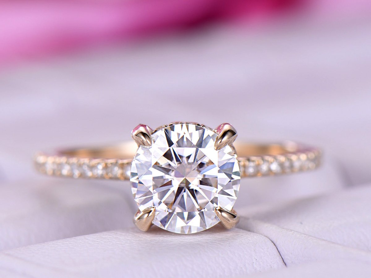 Round Moissanite Ring Diamond Hidden Halo Engagement Ring - Lord of Gem Rings